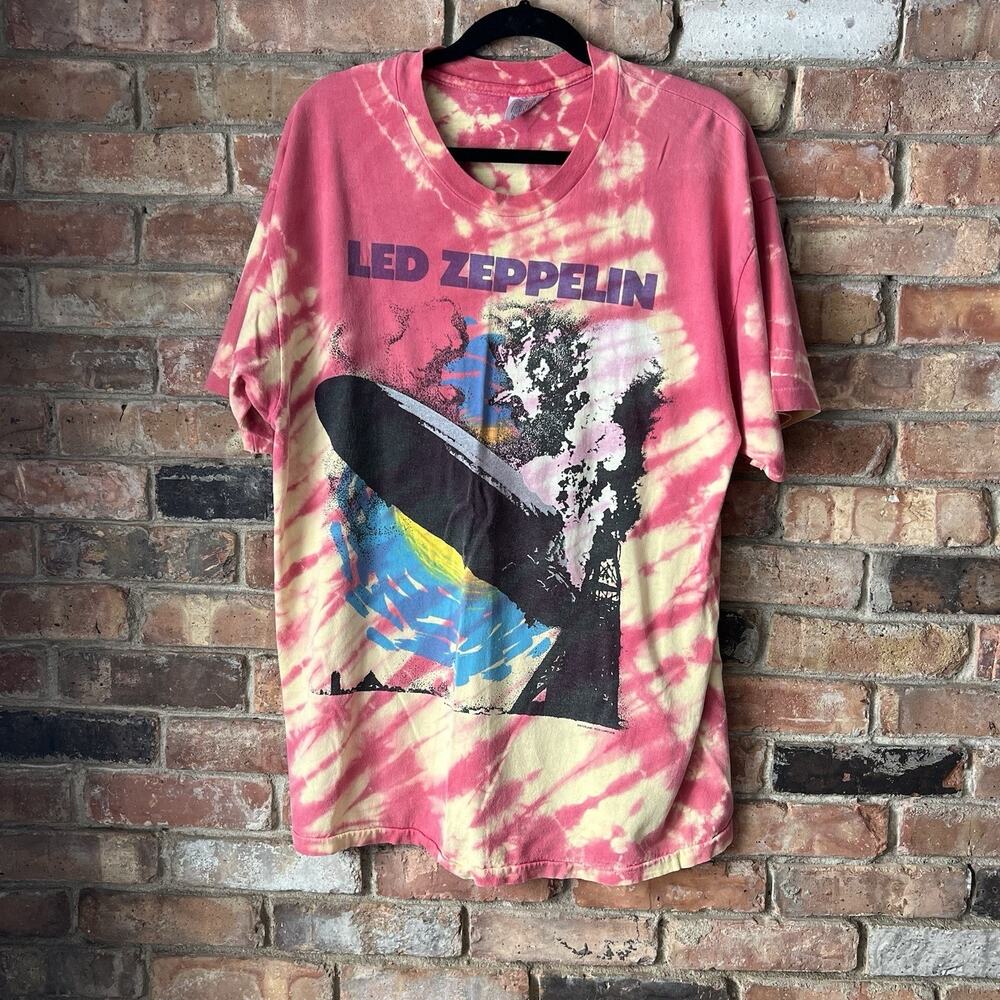 Vintage Led Zeppelin XL Hindenburg Crash Tie Dye Orange '95 Shirt Rock Faded